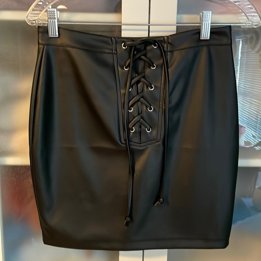 NWT Chocolate faux leather skirt